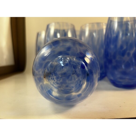 Set Of 11 Confetti Speckled Cobalt Blue Highball Tumblers 18oz - Picture 5 of 5